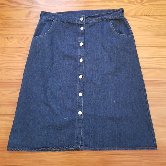 Jennifer Lauren 1X Blue Jean Denim Skirt Button Down Pockets